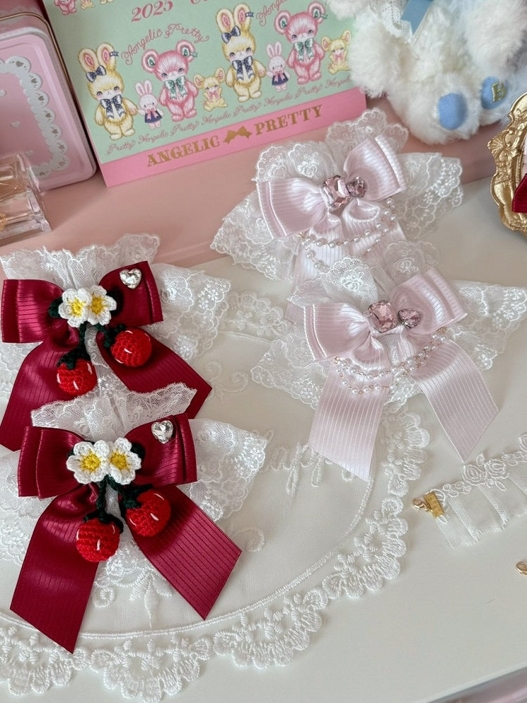 Red Bowknot Cuffs Pattern Rhinestone Striped Pink/Wine Wrist Decorated