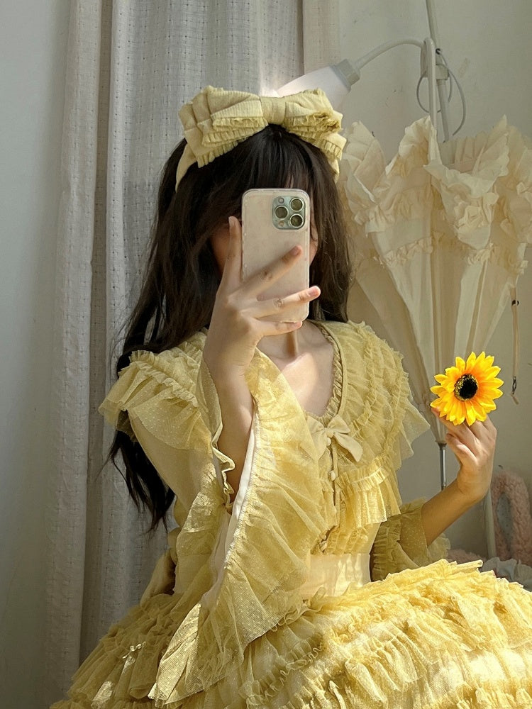 Lace Green Bow Details KC Lolita Pink/Yellow/Gray/Dark with