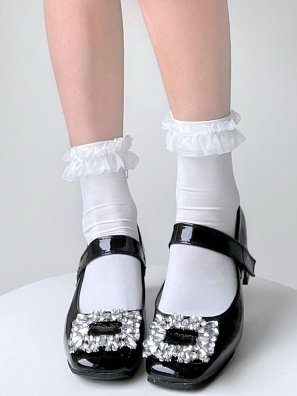 4 Ankle Options Ruffles Velvet with Socks - Lace