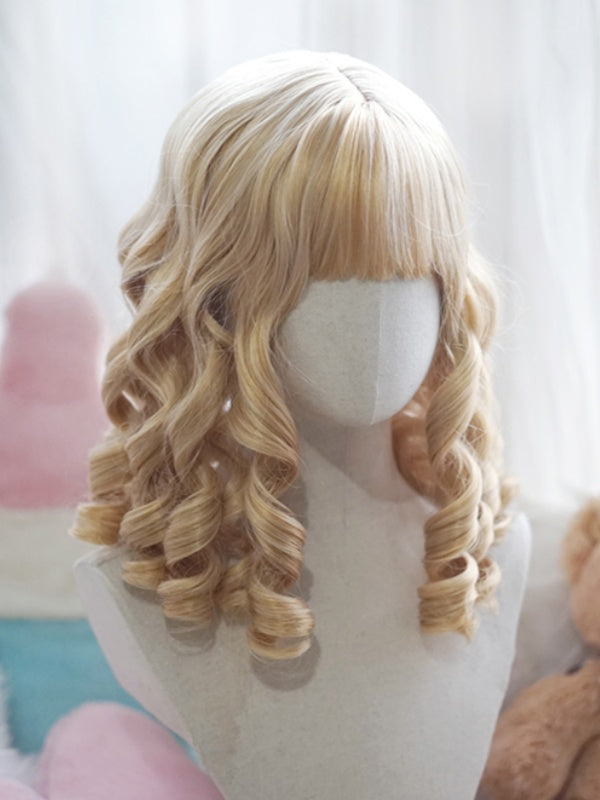 Blond/Braun/Schwarz/Weiß/Rot, über der Brust lange, gelockte römische Perücke mit vollem Pony