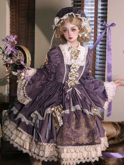 Bell Sleeves Velvet Candlestick Purple Embroidery and Candle