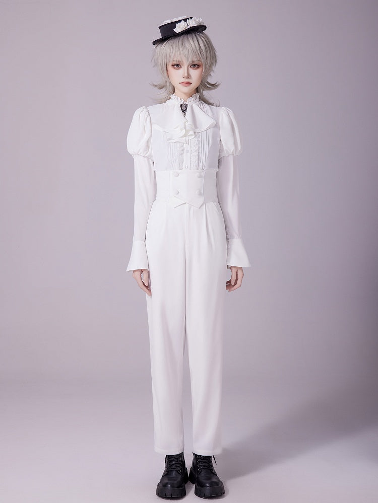White Corset Belt High-Waist Ouji Lolita Pants - DevilInspired Exclusive Collection