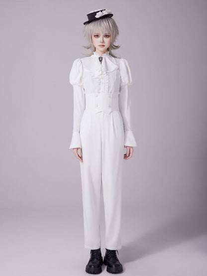 White Corset Belt High-Waist Ouji Lolita Pants - DevilInspired Exclusive Collection