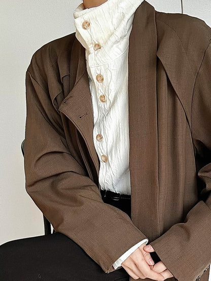 Ouji Cuffs Apricot with Collar Lolita Long Mandarin Textured Shirt Button Sleeve