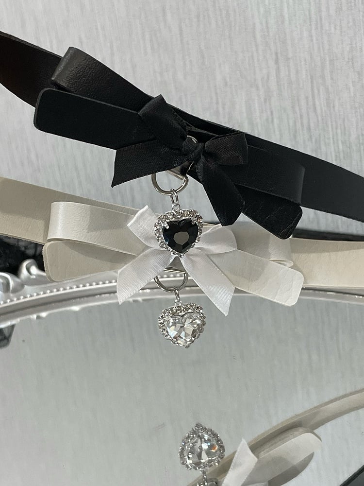 Herz Anhänger Choker Schwarz/Weiß Design Strass Bowknot