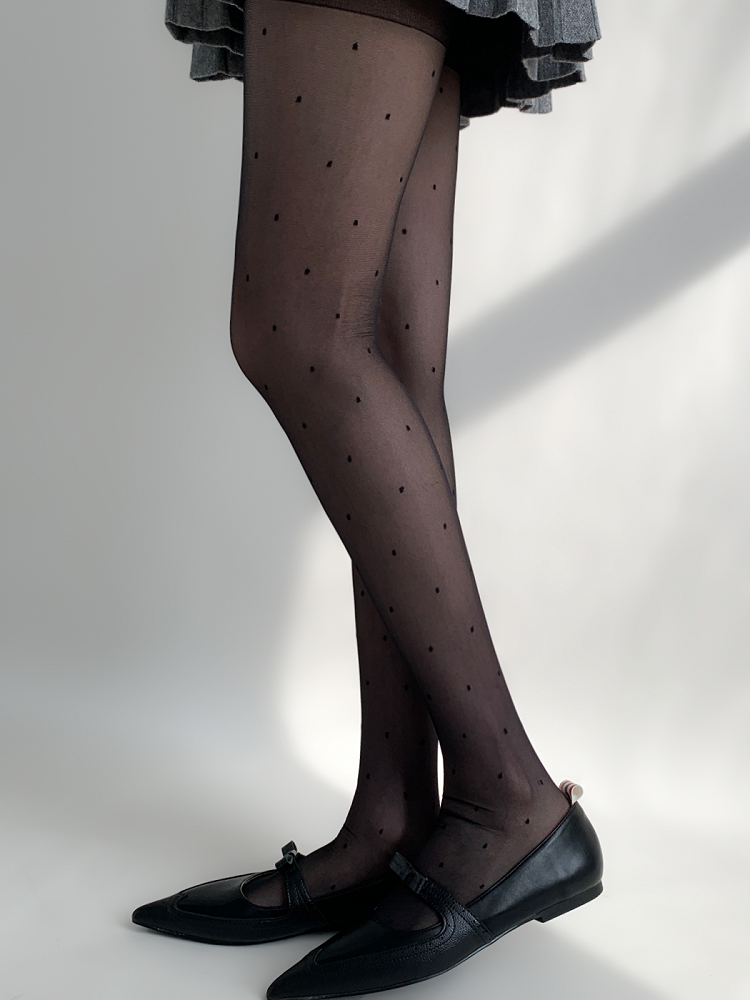 Black/White Polka-dot Semi-Sheer Tights