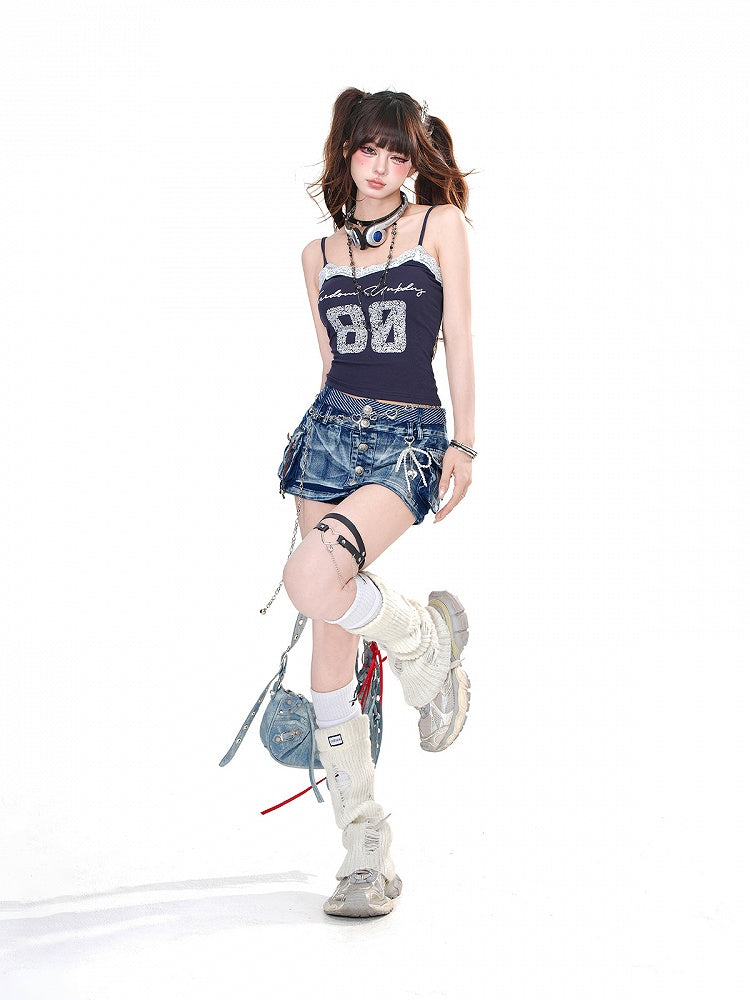 魅力的なミニスリムフィットポケットブルーシルバートーンデニムスカートボタン