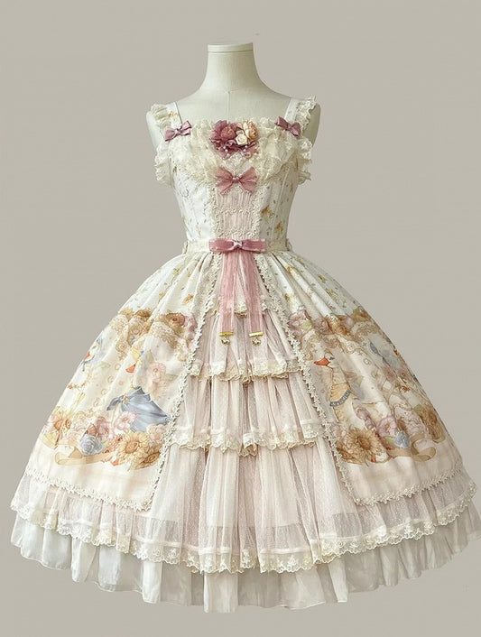 Sweet Light Print Jumper Beige Skirt Farm Sunflowers and Lolita Ducks