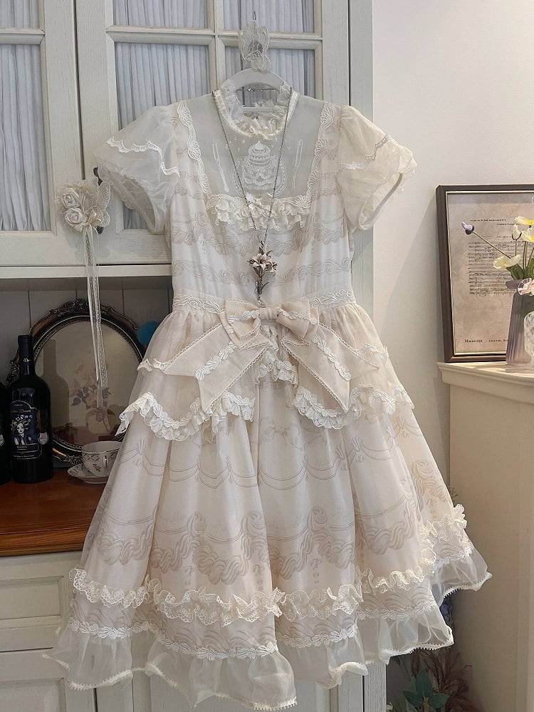 Lolita White One Short Piece Sleeves Neckline Illusion Creamy