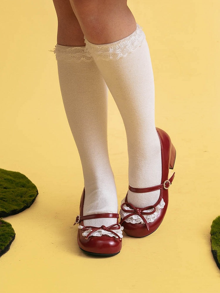 Round Bow Red Lace Janes Accent Mary Heels Toe Trim 2.2CM/4.3CM Knotted
