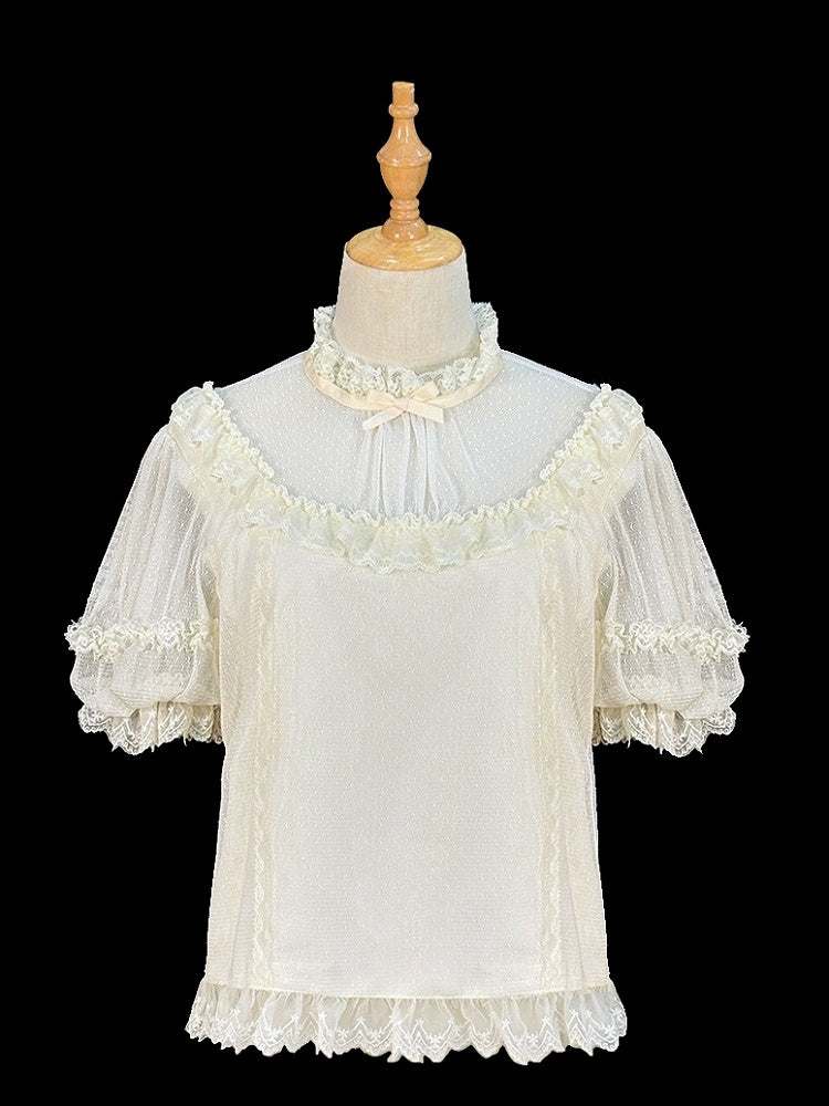 Dreamy Beige or White Lace Blouse with Removable Sleeves Lolita Style - Miss Cube Dressworks
