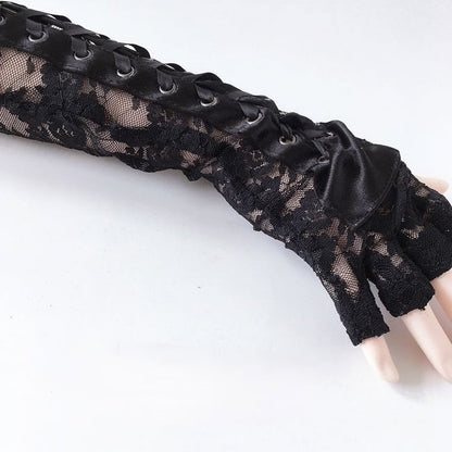 Black/White Gothic Lace-up Arm Warmers