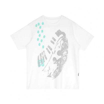 White Crew Neck Tee with Distressed Print - innomoood