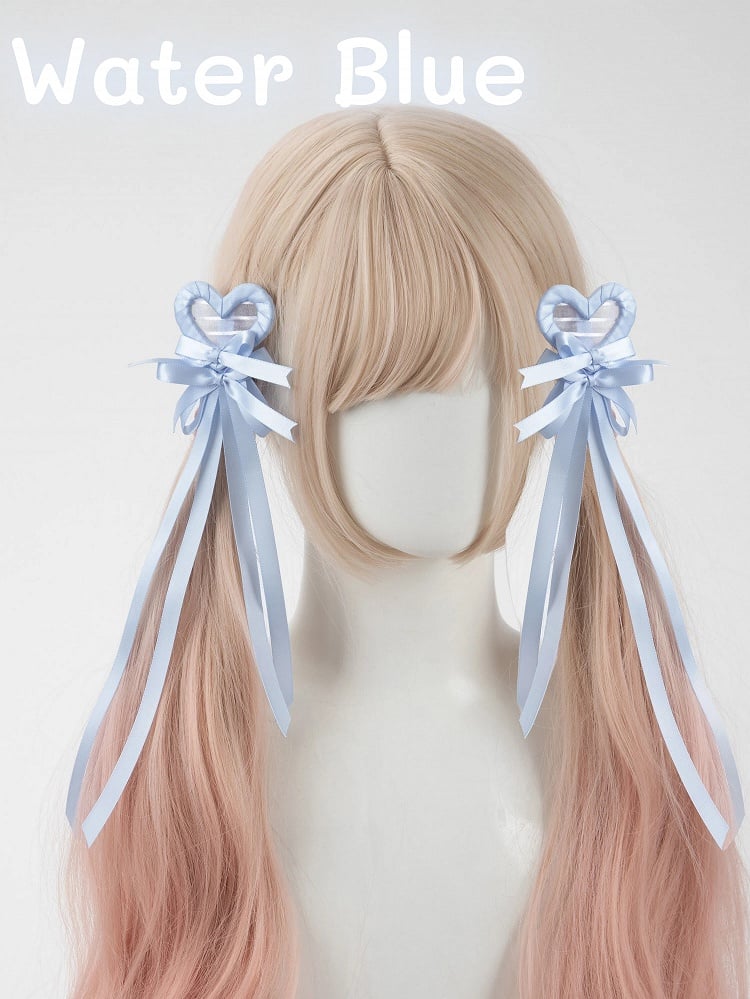 Multi-Color Bow Clip Hair Heart Pairs