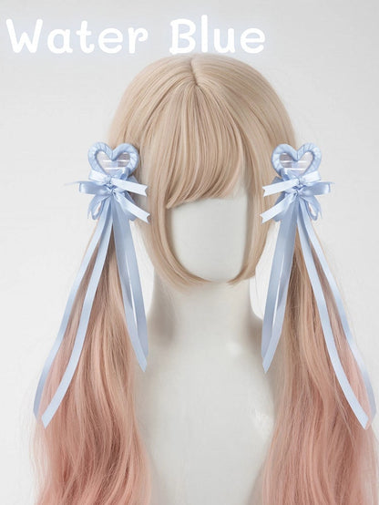 Multi-Color Bow Clip Hair Heart Pairs