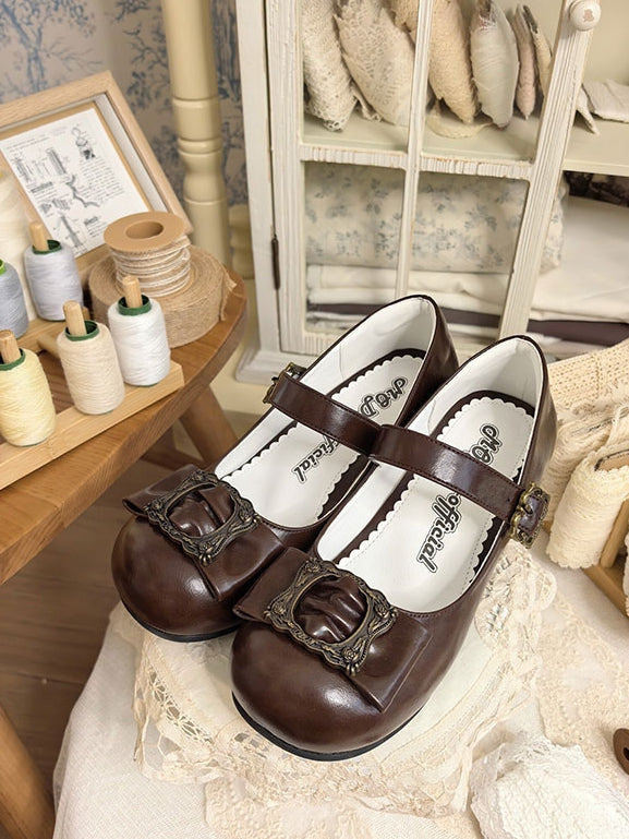 Heels Bow Frame Picture - Toe Elegant Top Brown Middle at Design Lolita Round