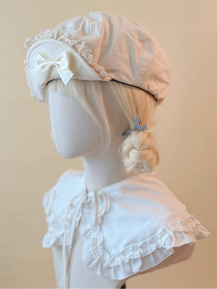 and Trim Brim with Beret Delicate Bow Flipped Lace Creamy
