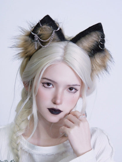 Yellow & Black Gothic Cross Wolf Ear KC with Chain - Strange Sugar