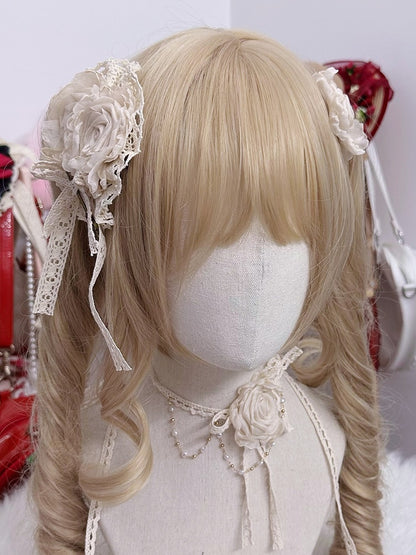 Rose Lace Bow Trim Hairclip 6 Color Floral Options