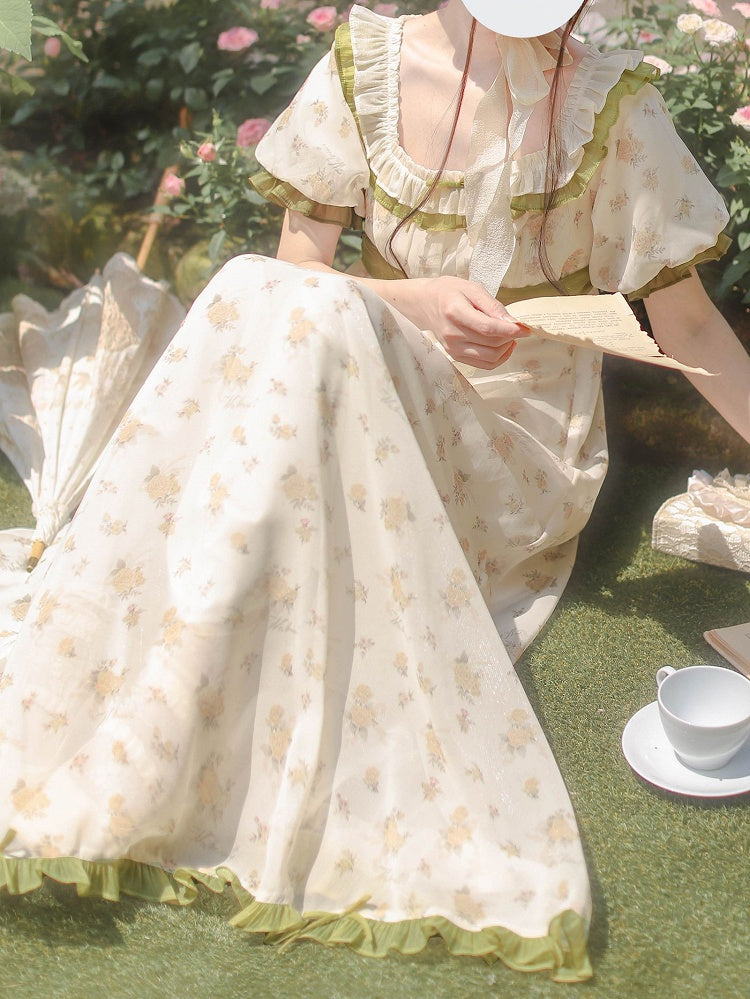 Stück Empire Taille Grün Taillengürtel Elegante Klassische Lolita One mit Blumenkleid