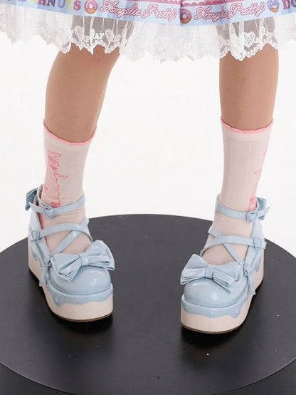Design PU Blue Crisscross Sweet Platform Shoes - Lolita