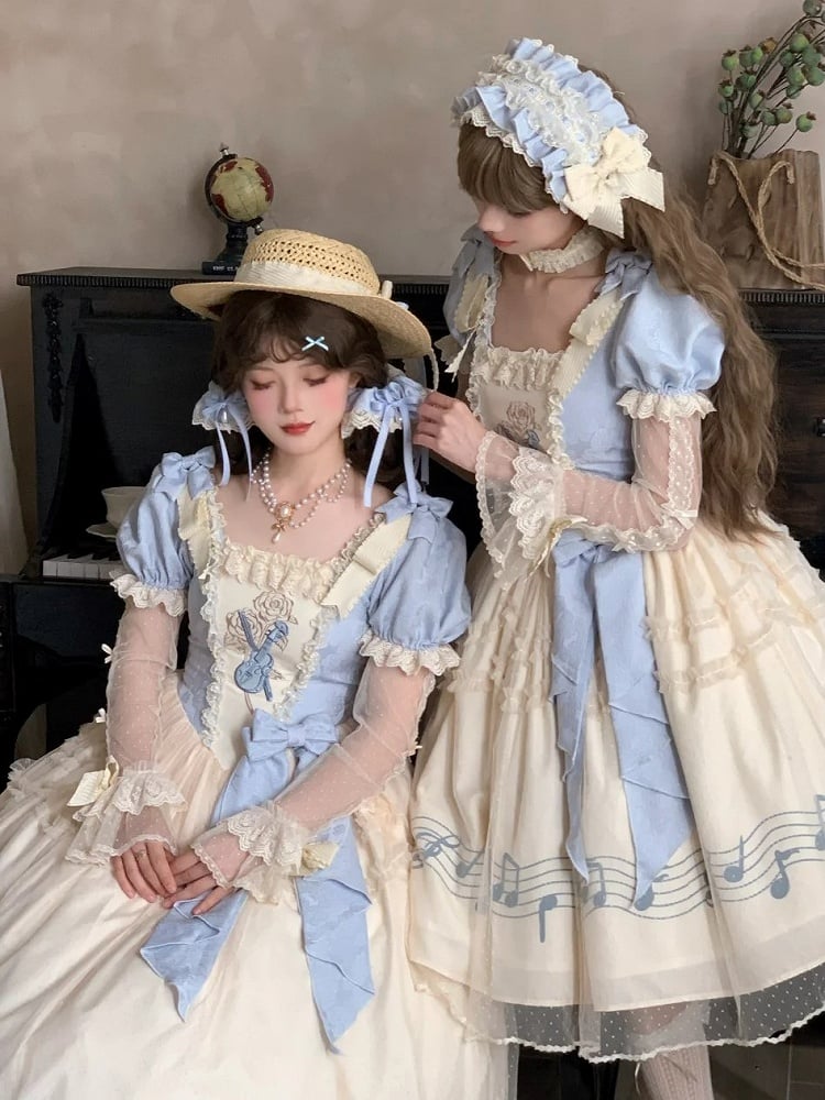 Beige Pattern Accents with Polka-dot Lolita Lace Detachable Bow Sleeves