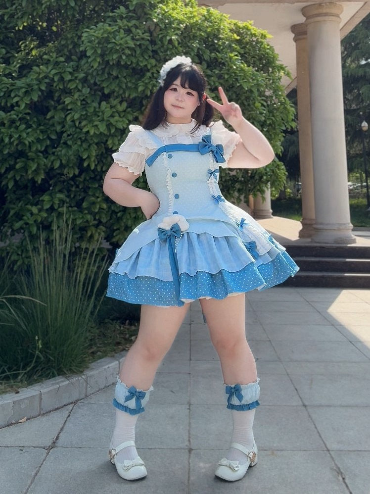 Blue Polka Dot Ruffled Sweet Lolita Jumper Skirt - Sweetheart Dream