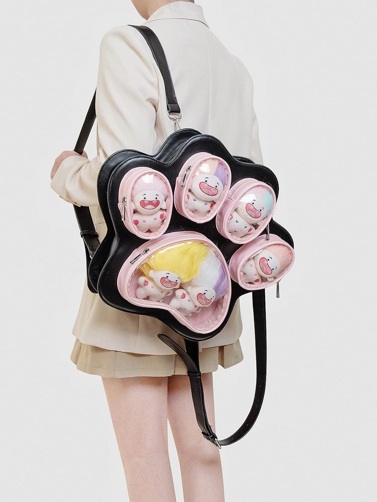 Cute Paw Puppy Kitten 2-Way In Enchanting Style Black Ita Backpack Pink