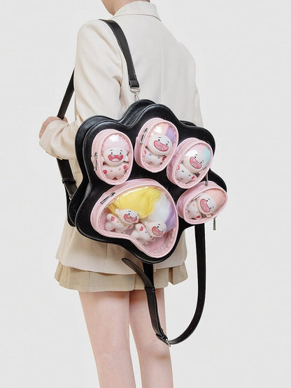 Cute Paw Puppy Kitten 2-Way In Enchanting Style Black Ita Backpack Pink