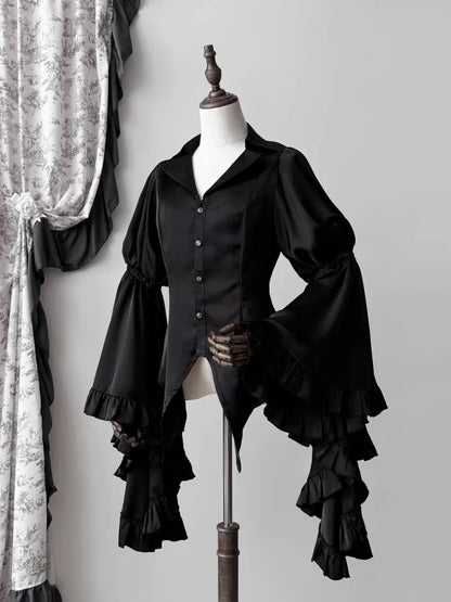 Black / Dark Blue Long Bell Sleeves Aristocrat Gothic Shirt