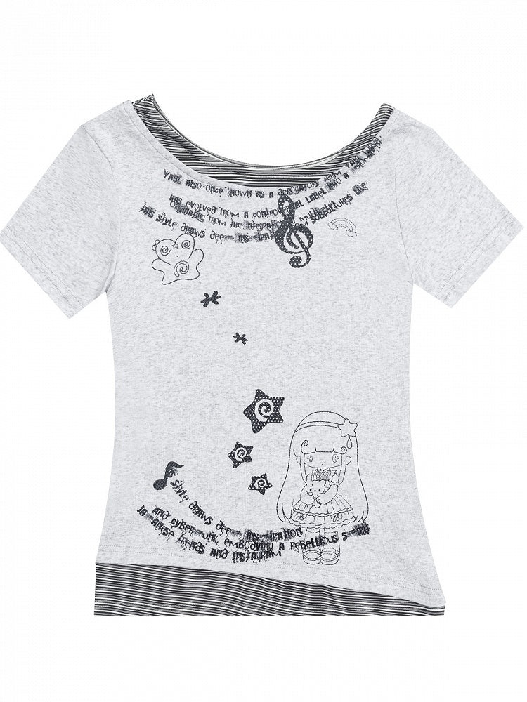 White Y2K Two-Piece Tee with Cartoon Print - Languid Park