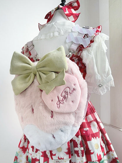 Red Black Pink Plush / Strawberry Backpack