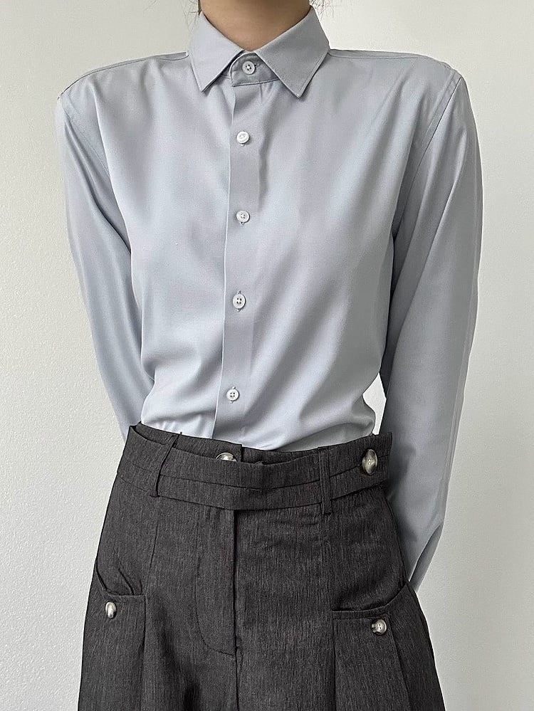 Modal Button Placket Unisex with Gray Lolita Long Light Flat Shirt Ouji Sleeve Collar Pointed