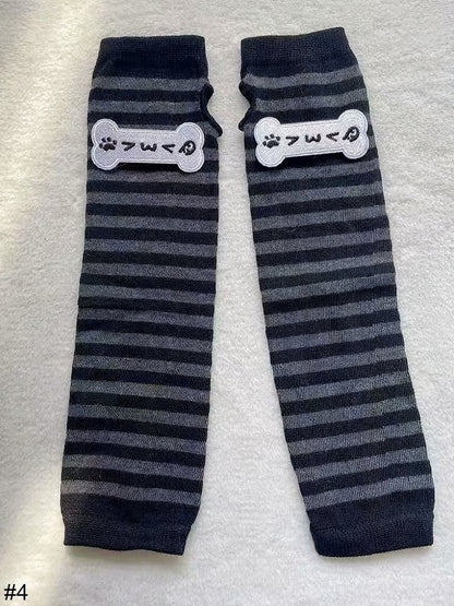 Stripe Pattern Fingerless Gloves in Black and Gray - Post-2000 Gift Shop