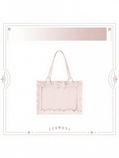 Transparent Window Bowknot Ruffled Satin Pink Bag for BJD Doll - Salt Tea