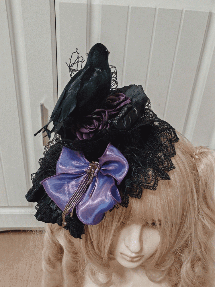 Crow Color Mini With Hat Lolita Gothic Lace 2 Clips Options