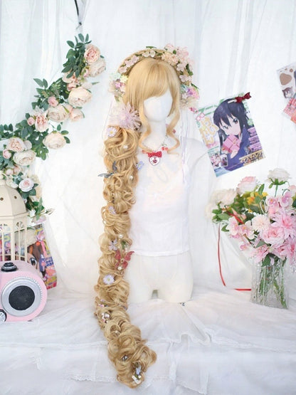 Linen Brown Mori 125cm Extra Long Curly Lolita Wig with Side-Swept Bangs - Dalao Home