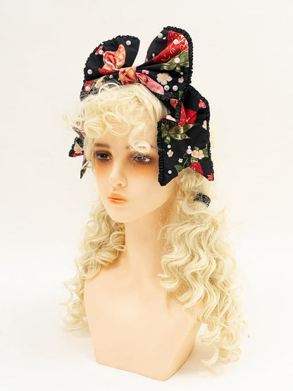 ストロベリープリントの黒と赤のスイートピーターパンカラーロリータワンピースフルセット