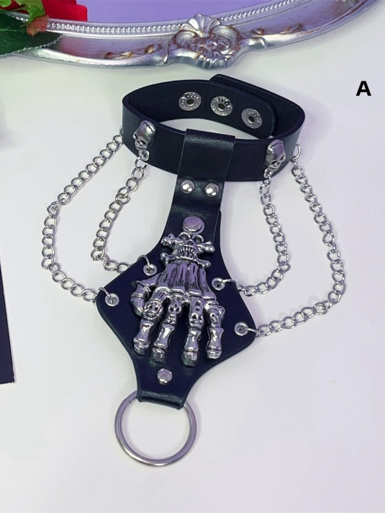 Gothic Skull Black Punk Rock Ring Armband mit Ketten