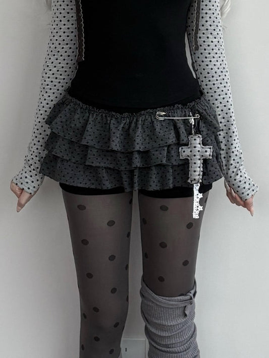 Black Tiered Dot Ruffles Pull-On Grey Polka - Design Skort
