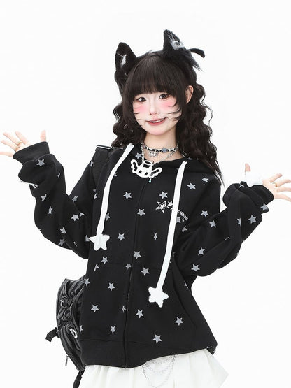 Pattern Black/White Hoodie with Jacket Kawaii Stripe