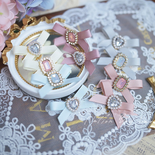 Colors Beaded Rhinestone Jirai Kei Mini Bow Hairclips 5