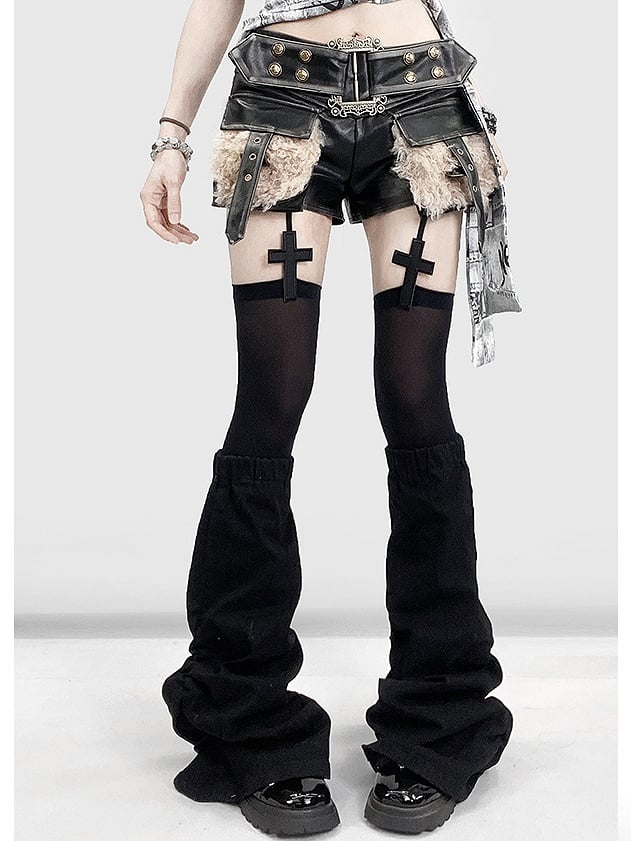 Shorts Black Pockets Glamorous Decorated Shaggy Bittersweet PU