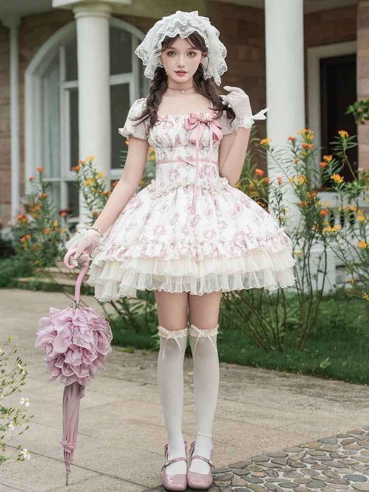 フルバージョン ロゼット ショート クラシック スクエア セット ロリータ 伸縮性 ネックライン OP プリント