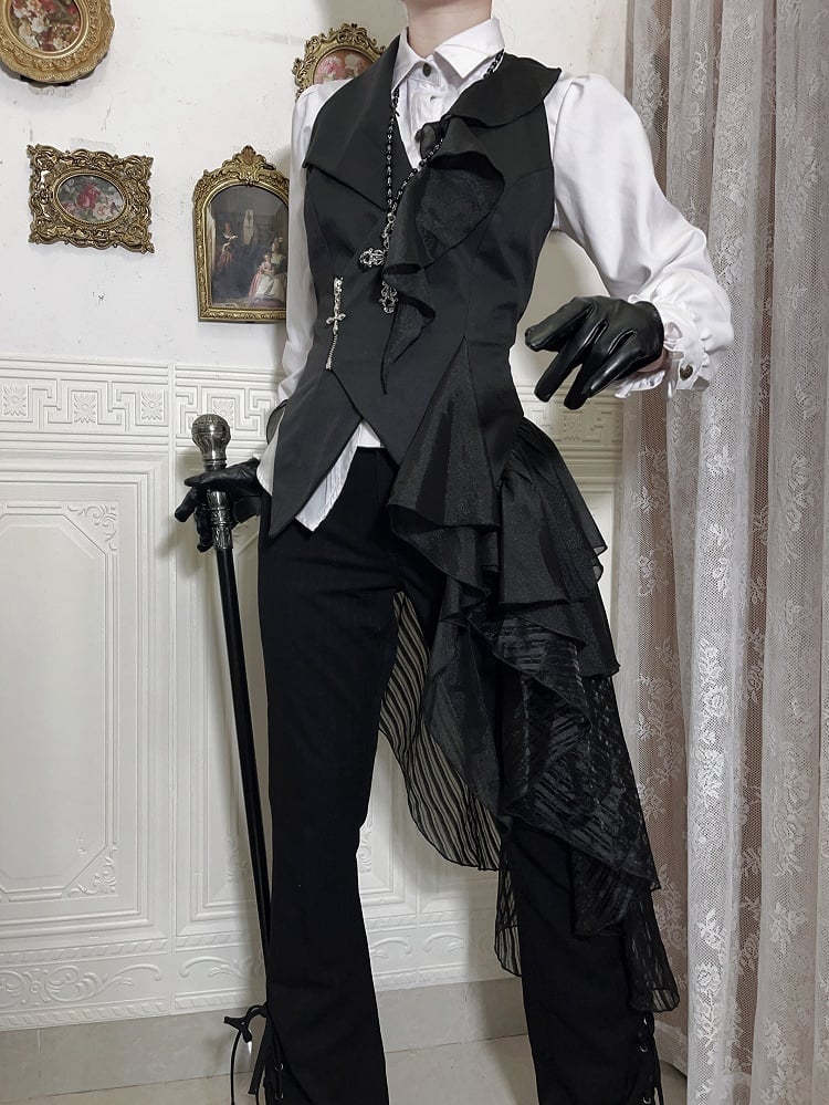 Waistcoat Gothic Ouji Lolita with Black Train Detachable Asymmetrical Design
