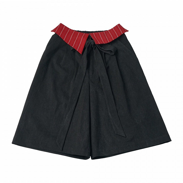 Wide-Leg Black Shorts with Red Striped Waistband - PINK SAVIOR