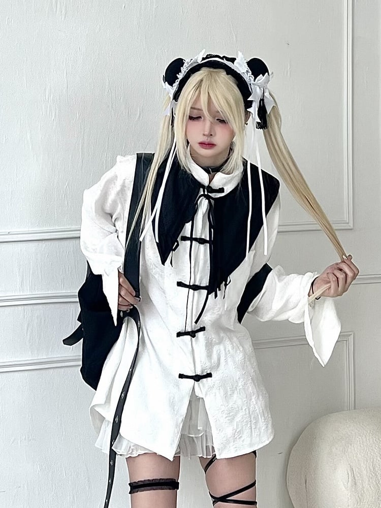 White Pattern Detachable Collar Sleeves Subtle and with Blouse Long/Short Cheongsam