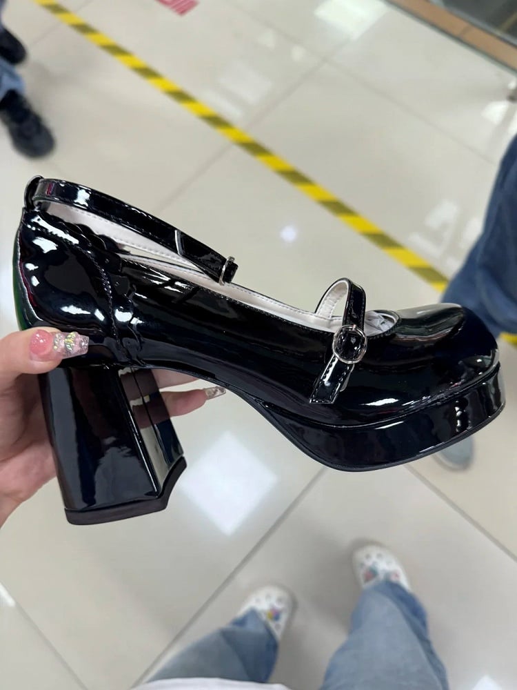 Jane Removable Shoes Black Mary 7.5cm Lolita Details Bow with Elegant Heel Toe Round