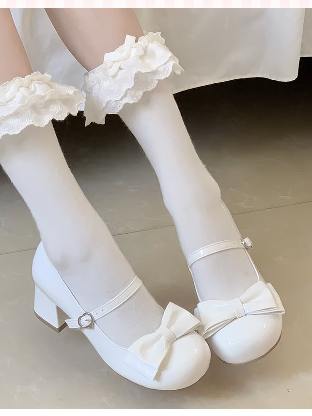Lolita Party Janes White Mary Sweet Mid-heel Shoes – Tea