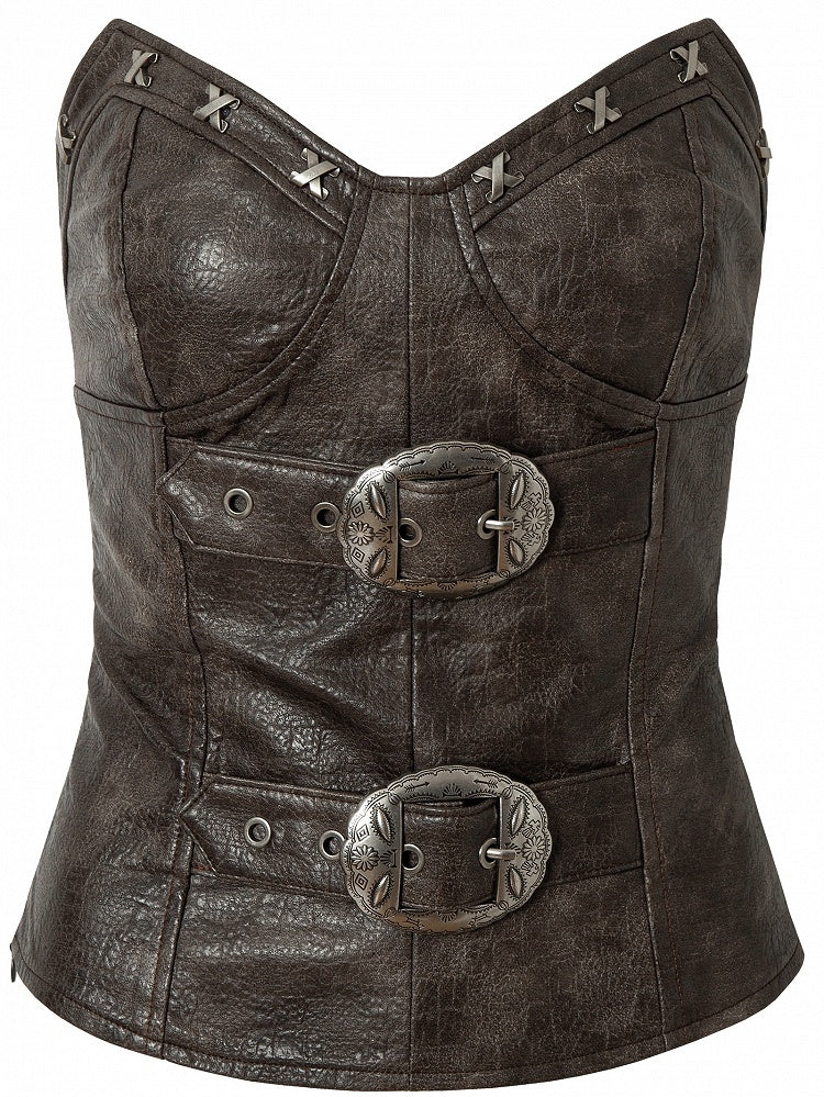 Brown Wasteland Punk Buckle PU Bustier - NO ROMANCE